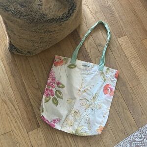 Vintage Anthropologie Floral Tote with Green Straps